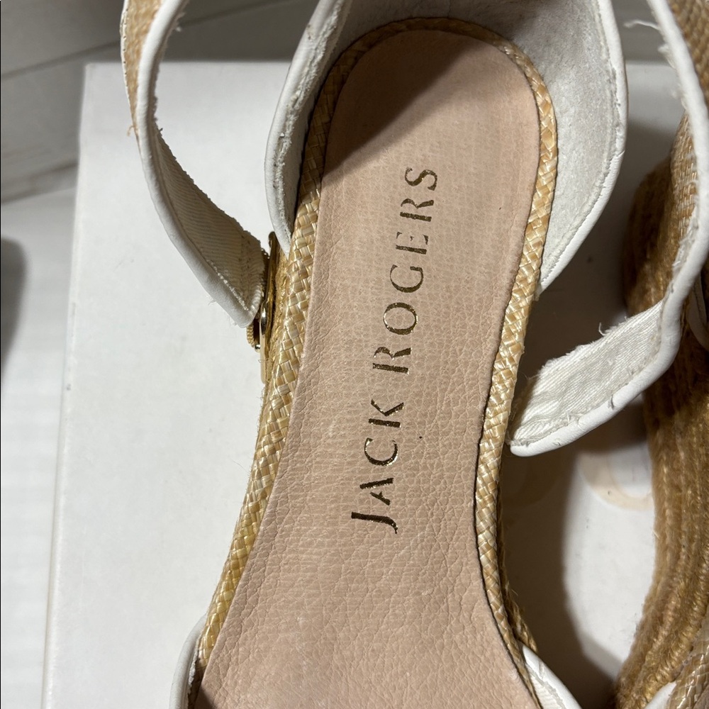 Jack Rogers Natural Woven Espadrille Sandals with White Trim - Picture 2 of 7